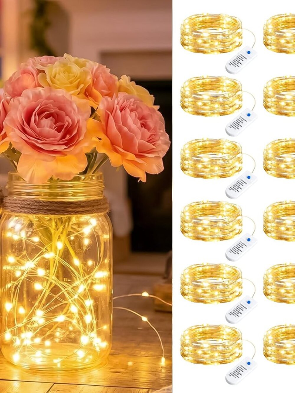 12 Pack Warm White Battery Operated Fairy String Lights 8 Modes